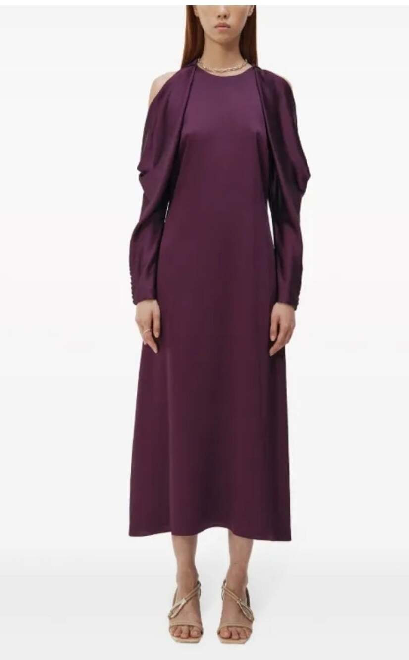 NEW $1681 SIMKHAI Lovisa Plum Cold Shoulder L Zip Maxi Gown Dress Sz 8